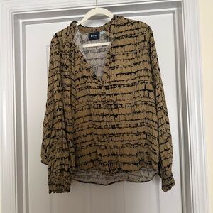 Maeve by Anthropologie Tan and Black Patterned Blouse